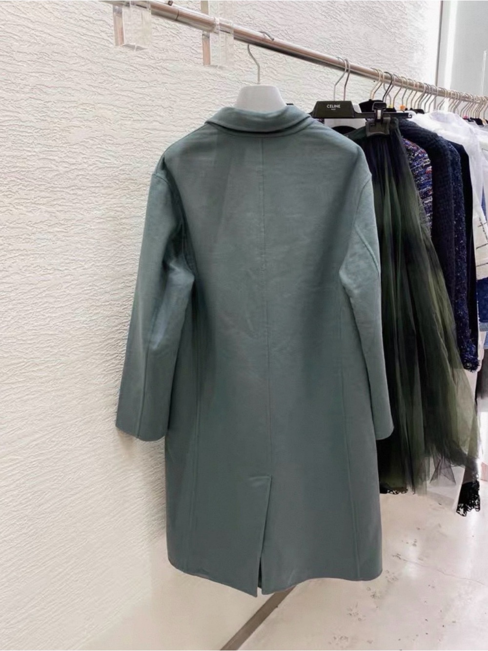 🚩steal Dior Double-Breasted Peacoat in Muted Teal - Picture 2 of 5